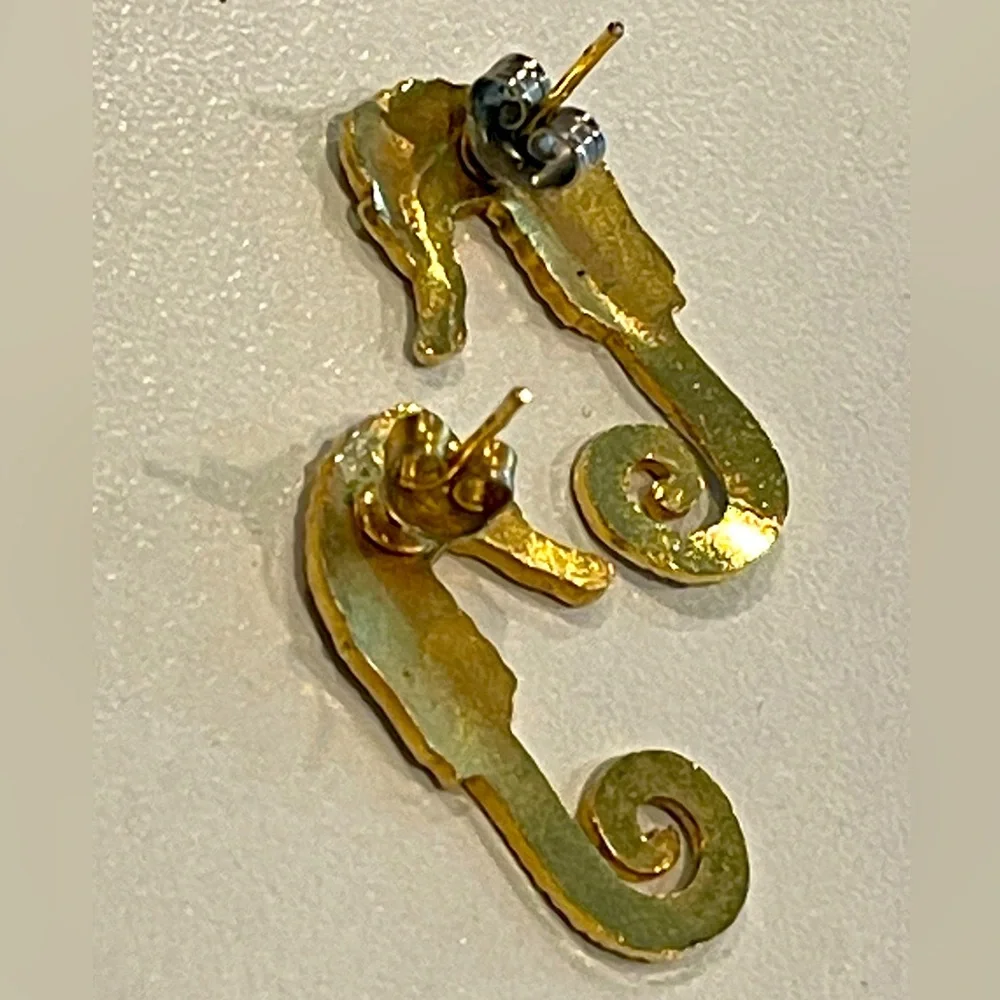 Vintage Cloisonné Seahorse Earrings - Picture 4 of 4